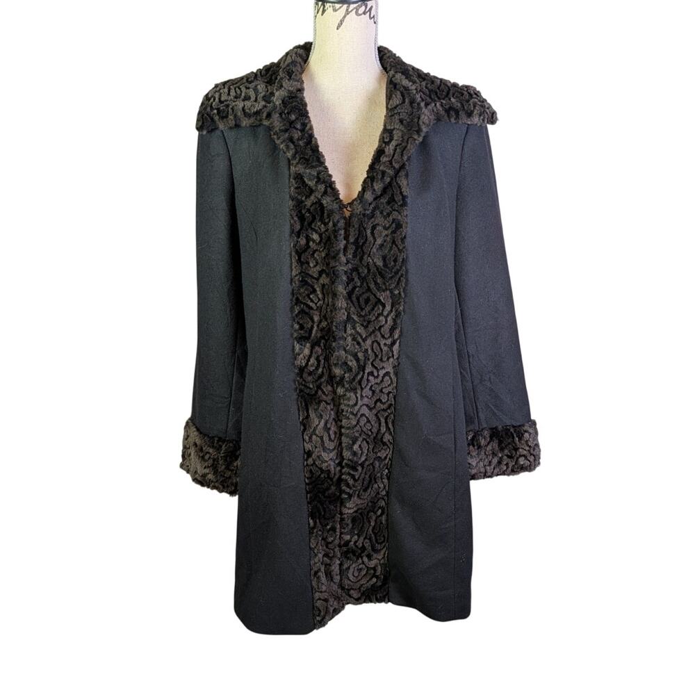 Vintage Chadwicks Penny Lane Wool Coat Black Faux Fur Size 16 Y2K
